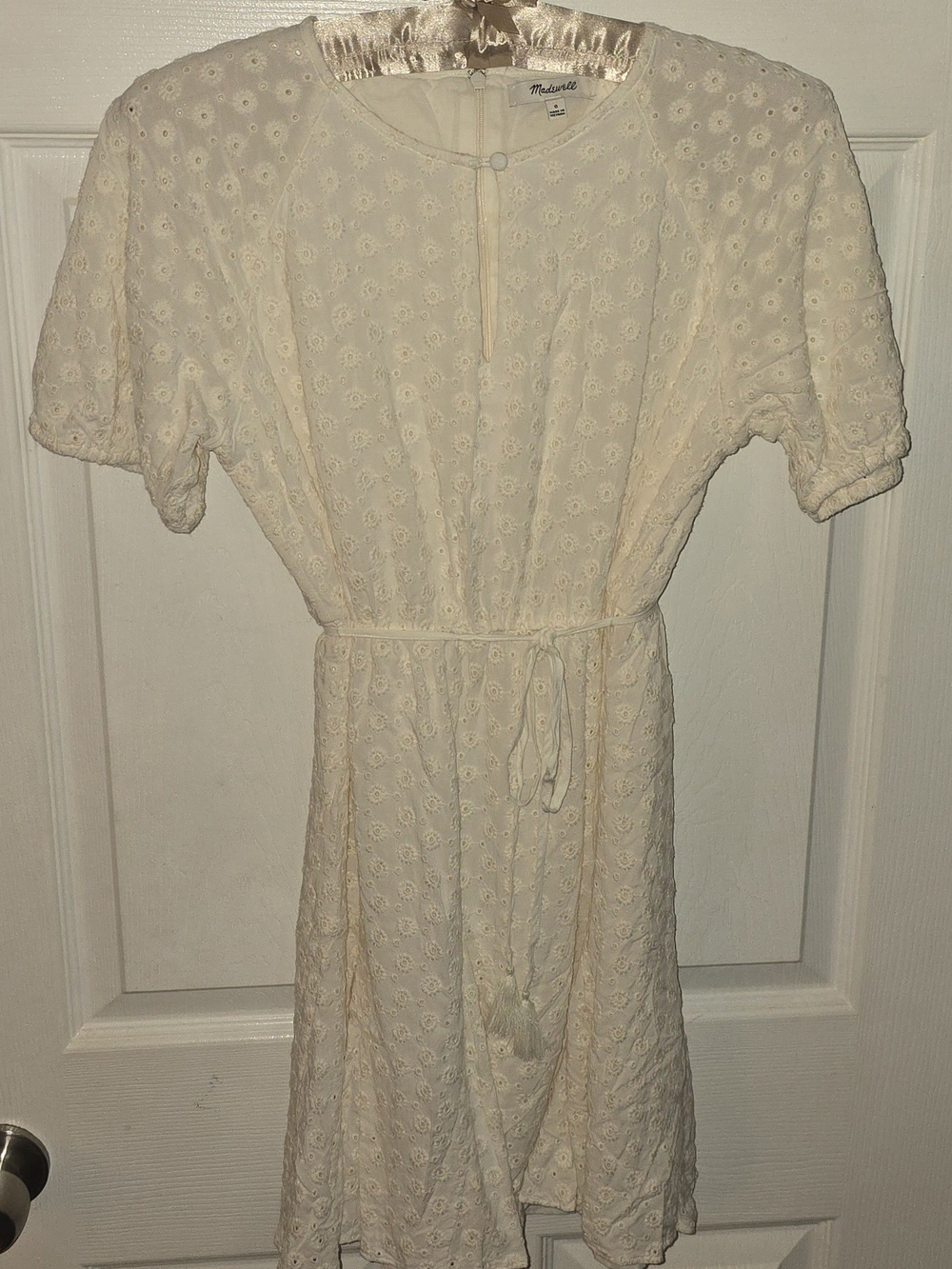 Madewell Cream Eyelet Tie-Waist Dress